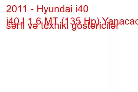 2011 - Hyundai i40
i40 I 1.6 MT (135 Hp) Yanacaq sərfi və texniki göstəricilər