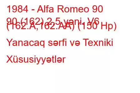 1984 - Alfa Romeo 90
90 (162) 2.5 yəni. V6 (162.A,162.AA) (150 Hp) Yanacaq sərfi və Texniki Xüsusiyyətlər