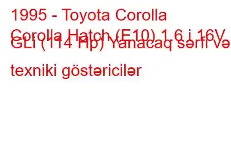 1995 - Toyota Corolla
Corolla Hatch (E10) 1.6 i 16V GLi (114 Hp) Yanacaq sərfi və texniki göstəricilər