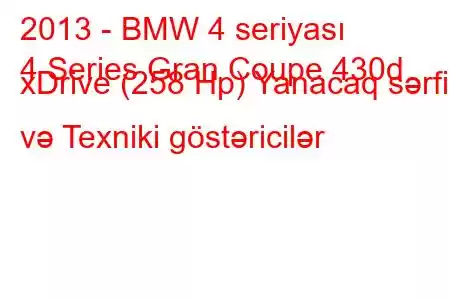 2013 - BMW 4 seriyası
4 Series Gran Coupe 430d xDrive (258 Hp) Yanacaq sərfi və Texniki göstəricilər