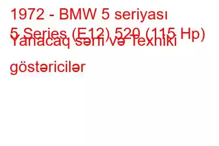 1972 - BMW 5 seriyası
5 Series (E12) 520 (115 Hp) Yanacaq sərfi və Texniki göstəricilər