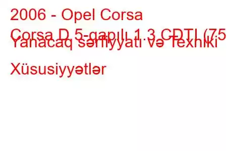 2006 - Opel Corsa
Corsa D 5-qapılı 1.3 CDTI (75) Yanacaq sərfiyyatı və Texniki Xüsusiyyətlər