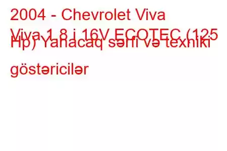 2004 - Chevrolet Viva
Viva 1.8 i 16V ECOTEC (125 Hp) Yanacaq sərfi və texniki göstəricilər