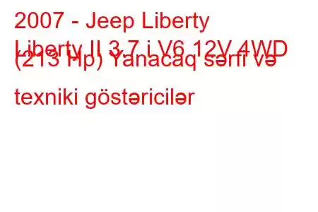 2007 - Jeep Liberty
Liberty II 3.7 i V6 12V 4WD (213 Hp) Yanacaq sərfi və texniki göstəricilər