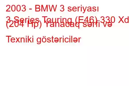 2003 - BMW 3 seriyası
3 Series Touring (E46) 330 Xd (204 Hp) Yanacaq sərfi və Texniki göstəricilər