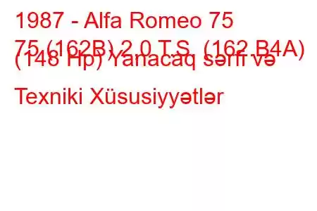 1987 - Alfa Romeo 75
75 (162B) 2,0 T.S. (162.B4A) (148 Hp) Yanacaq sərfi və Texniki Xüsusiyyətlər