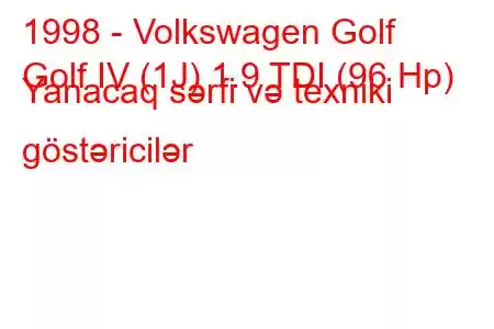 1998 - Volkswagen Golf
Golf IV (1J) 1.9 TDI (96 Hp) Yanacaq sərfi və texniki göstəricilər