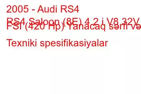 2005 - Audi RS4
RS4 Saloon (8E) 4.2 i V8 32V FSI (420 Hp) Yanacaq sərfi və Texniki spesifikasiyalar