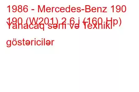 1986 - Mercedes-Benz 190
190 (W201) 2.6 i (160 Hp) Yanacaq sərfi və Texniki göstəricilər