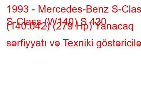 1993 - Mercedes-Benz S-Class
S-Class (W140) S 420 (140.042) (279 Hp) Yanacaq sərfiyyatı və Texniki göstəricilər