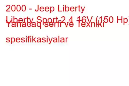 2000 - Jeep Liberty
Liberty Sport 2.4 16V (150 Hp) Yanacaq sərfi və Texniki spesifikasiyalar