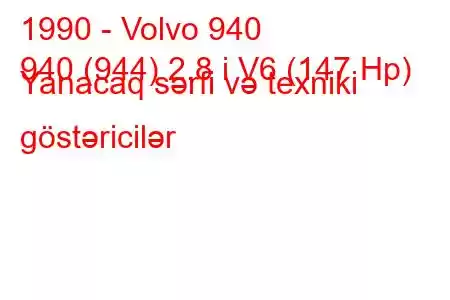 1990 - Volvo 940
940 (944) 2.8 i V6 (147 Hp) Yanacaq sərfi və texniki göstəricilər