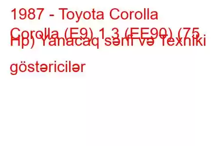 1987 - Toyota Corolla
Corolla (E9) 1.3 (EE90) (75 Hp) Yanacaq sərfi və Texniki göstəricilər