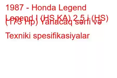 1987 - Honda Legend
Legend I (HS,KA) 2.5 i (HS) (173 Hp) Yanacaq sərfi və Texniki spesifikasiyalar