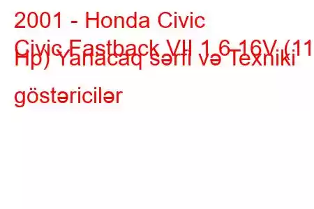 2001 - Honda Civic
Civic Fastback VII 1.6 16V (110 Hp) Yanacaq sərfi və Texniki göstəricilər