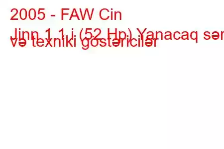 2005 - FAW Cin
Jinn 1.1 i (52 Hp) Yanacaq sərfi və texniki göstəricilər