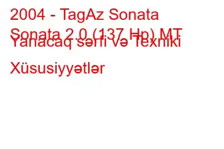 2004 - TagAz Sonata
Sonata 2.0 (137 Hp) MT Yanacaq sərfi və Texniki Xüsusiyyətlər