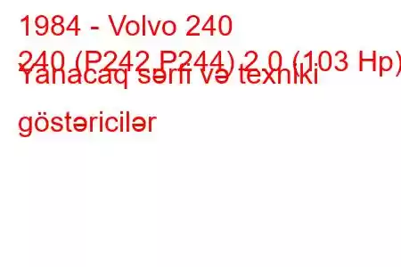 1984 - Volvo 240
240 (P242,P244) 2.0 (103 Hp) Yanacaq sərfi və texniki göstəricilər