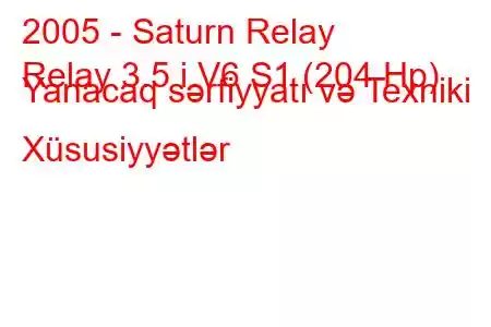 2005 - Saturn Relay
Relay 3.5 i V6 S1 (204 Hp) Yanacaq sərfiyyatı və Texniki Xüsusiyyətlər