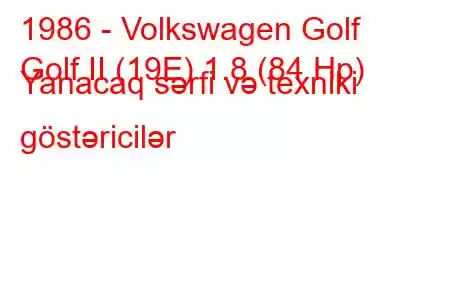 1986 - Volkswagen Golf
Golf II (19E) 1.8 (84 Hp) Yanacaq sərfi və texniki göstəricilər