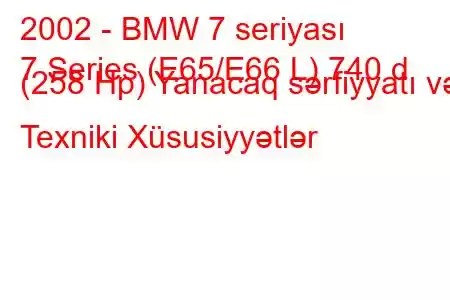 2002 - BMW 7 seriyası
7 Series (E65/E66 L) 740 d (258 Hp) Yanacaq sərfiyyatı və Texniki Xüsusiyyətlər