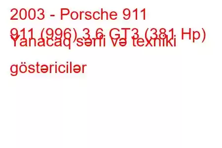 2003 - Porsche 911
911 (996) 3.6 GT3 (381 Hp) Yanacaq sərfi və texniki göstəricilər