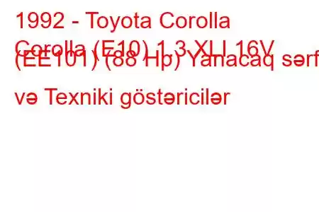 1992 - Toyota Corolla
Corolla (E10) 1.3 XLI 16V (EE101) (88 Hp) Yanacaq sərfi və Texniki göstəricilər