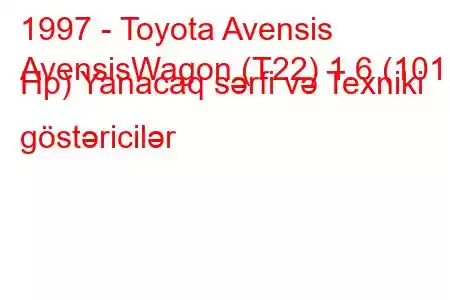 1997 - Toyota Avensis
AvensisWagon (T22) 1.6 (101 Hp) Yanacaq sərfi və Texniki göstəricilər