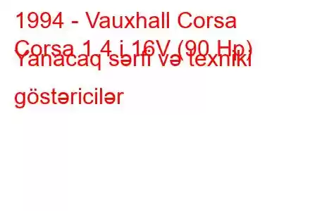 1994 - Vauxhall Corsa
Corsa 1.4 i 16V (90 Hp) Yanacaq sərfi və texniki göstəricilər