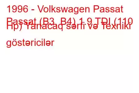 1996 - Volkswagen Passat
Passat (B3, B4) 1.9 TDI (110 Hp) Yanacaq sərfi və Texniki göstəricilər