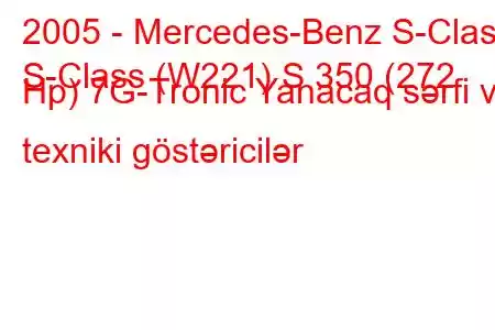 2005 - Mercedes-Benz S-Class
S-Class (W221) S 350 (272 Hp) 7G-Tronic Yanacaq sərfi və texniki göstəricilər