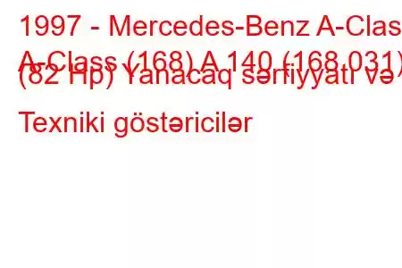 1997 - Mercedes-Benz A-Class
A-Class (168) A 140 (168.031) (82 Hp) Yanacaq sərfiyyatı və Texniki göstəricilər