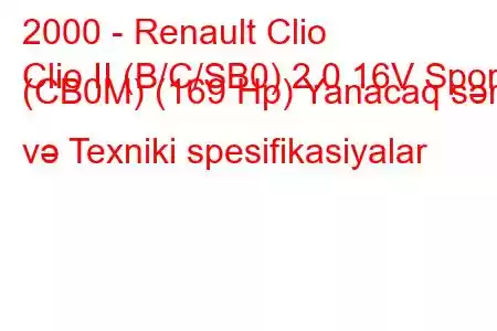 2000 - Renault Clio
Clio II (B/C/SB0) 2.0 16V Sport (CB0M) (169 Hp) Yanacaq sərfi və Texniki spesifikasiyalar