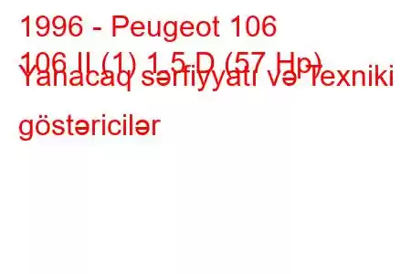 1996 - Peugeot 106
106 II (1) 1.5 D (57 Hp) Yanacaq sərfiyyatı və Texniki göstəricilər