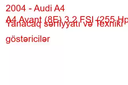 2004 - Audi A4
A4 Avant (8E) 3.2 FSI (255 Hp) Yanacaq sərfiyyatı və Texniki göstəricilər