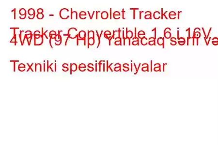 1998 - Chevrolet Tracker
Tracker Convertible 1.6 i 16V 4WD (97 Hp) Yanacaq sərfi və Texniki spesifikasiyalar