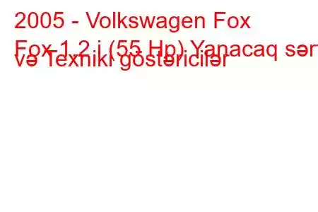 2005 - Volkswagen Fox
Fox 1.2 i (55 Hp) Yanacaq sərfi və Texniki göstəricilər