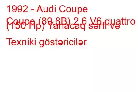 1992 - Audi Coupe
Coupe (89,8B) 2.6 V6 quattro (150 Hp) Yanacaq sərfi və Texniki göstəricilər