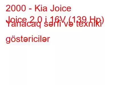 2000 - Kia Joice
Joice 2.0 i 16V (139 Hp) Yanacaq sərfi və texniki göstəricilər