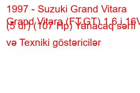 1997 - Suzuki Grand Vitara
Grand Vitara (FT,GT) 1.6 i 16V (5 dr) (107 Hp) Yanacaq sərfi və Texniki göstəricilər