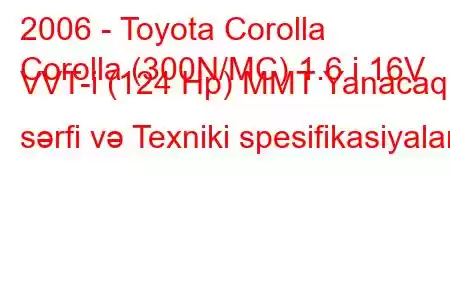 2006 - Toyota Corolla
Corolla (300N/MC) 1.6 i 16V VVT-i (124 Hp) MMT Yanacaq sərfi və Texniki spesifikasiyalar