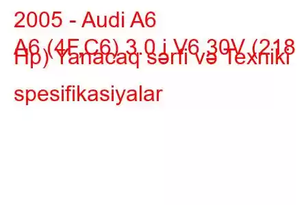 2005 - Audi A6
A6 (4F,C6) 3.0 i V6 30V (218 Hp) Yanacaq sərfi və Texniki spesifikasiyalar