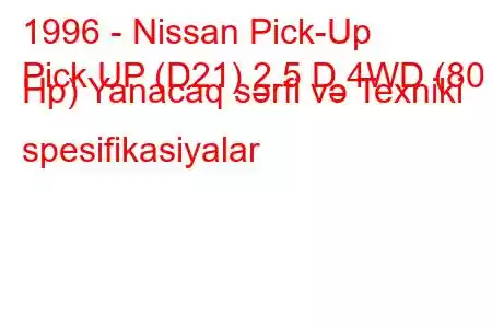 1996 - Nissan Pick-Up
Pick UP (D21) 2.5 D 4WD (80 Hp) Yanacaq sərfi və Texniki spesifikasiyalar