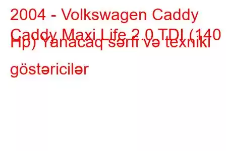 2004 - Volkswagen Caddy
Caddy Maxi Life 2.0 TDI (140 Hp) Yanacaq sərfi və texniki göstəricilər