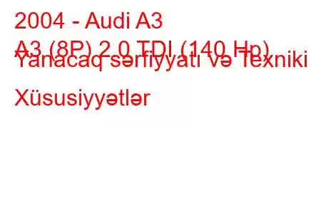 2004 - Audi A3
A3 (8P) 2.0 TDI (140 Hp) Yanacaq sərfiyyatı və Texniki Xüsusiyyətlər