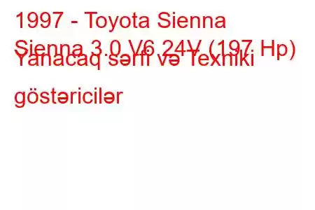 1997 - Toyota Sienna
Sienna 3.0 V6 24V (197 Hp) Yanacaq sərfi və Texniki göstəricilər