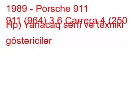 1989 - Porsche 911
911 (964) 3.6 Carrera 4 (250 Hp) Yanacaq sərfi və texniki göstəricilər