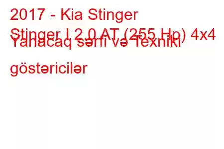 2017 - Kia Stinger
Stinger I 2.0 AT (255 Hp) 4x4 Yanacaq sərfi və Texniki göstəricilər