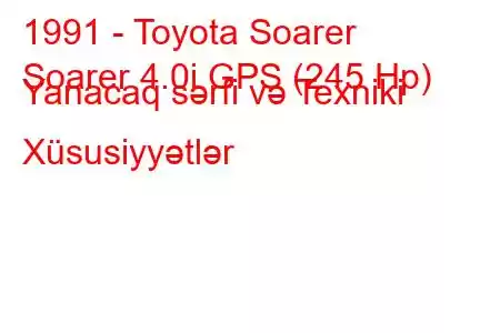 1991 - Toyota Soarer
Soarer 4.0i GPS (245 Hp) Yanacaq sərfi və Texniki Xüsusiyyətlər