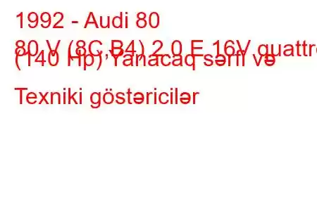 1992 - Audi 80
80 V (8C,B4) 2.0 E 16V quattro (140 Hp) Yanacaq sərfi və Texniki göstəricilər